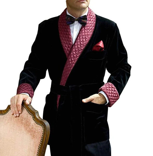 Men's Black Smoking Velvet Jacket Quilted Coat Designer SPECIAL GIFT SALE