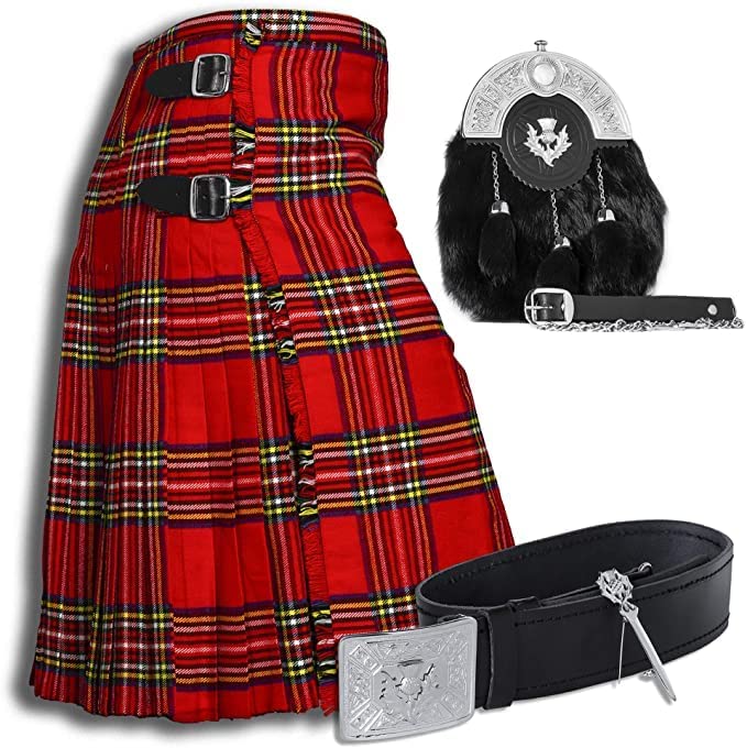 Demand Scottish Outfit Highland Tartan Kilt Set With Sporran Belt Buckle & Pin