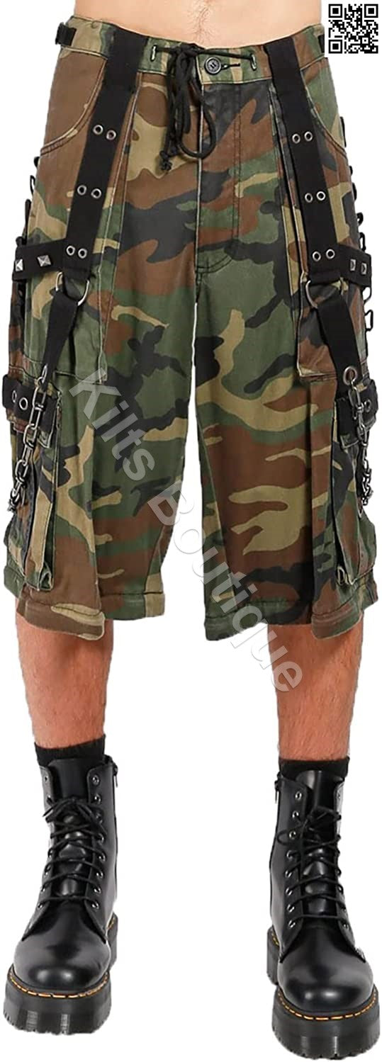 Camouflage Jungleland Gothic Cyber Trouser Bondage Pant Punk Shorts Metal Studs Trouser Pant