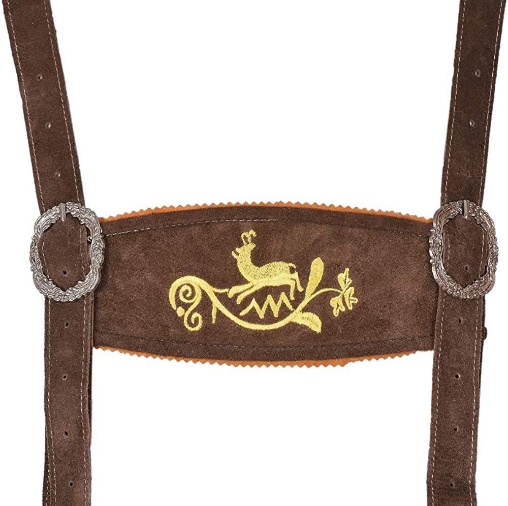 Men,s Long Lederhosen Bavarian Genuine Cowhide Leather with Matching Suspenders