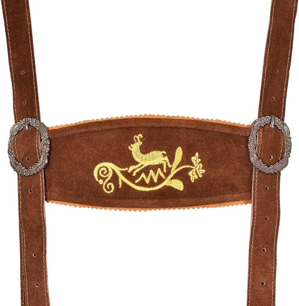 Men,s Long Lederhosen Bavarian Genuine Cowhide Leather with Matching Suspenders