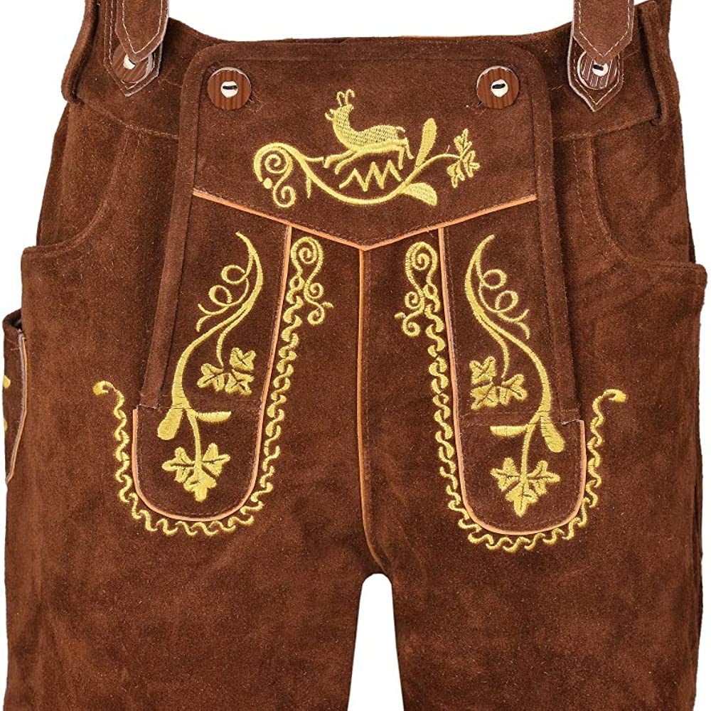 Men,s Long Lederhosen Bavarian Genuine Cowhide Leather with Matching Suspenders