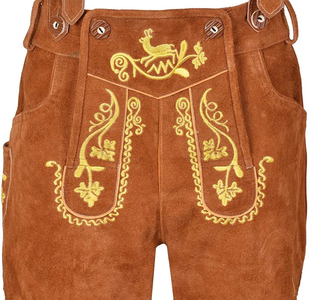Men,s Long Lederhosen Bavarian Genuine Cowhide Leather with Matching Suspenders