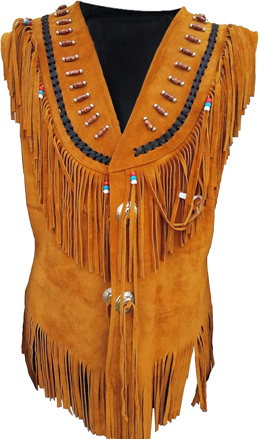 Womens Native American Indians Cowgirl Fringe Western Wear Suede Leather Brown Vest