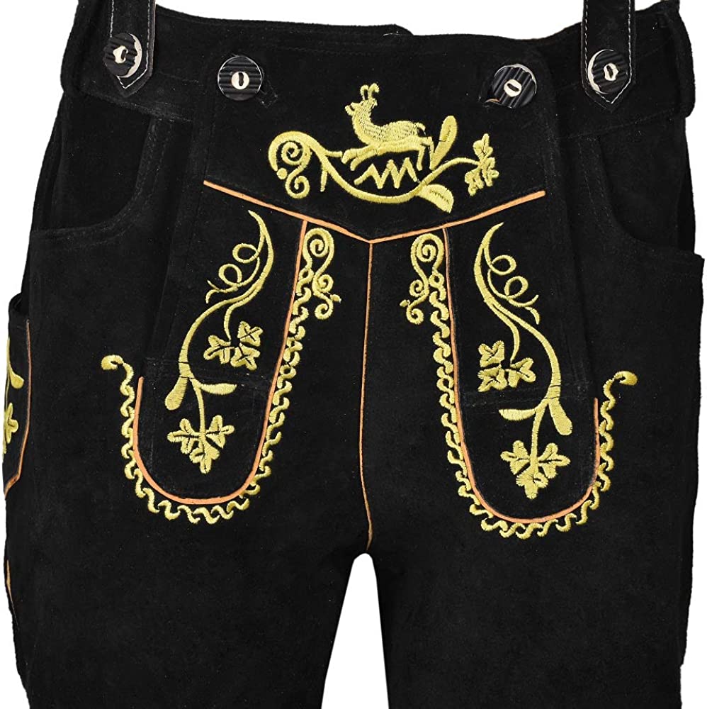 Men,s Long Lederhosen Bavarian Genuine Cowhide Leather with Matching Suspenders