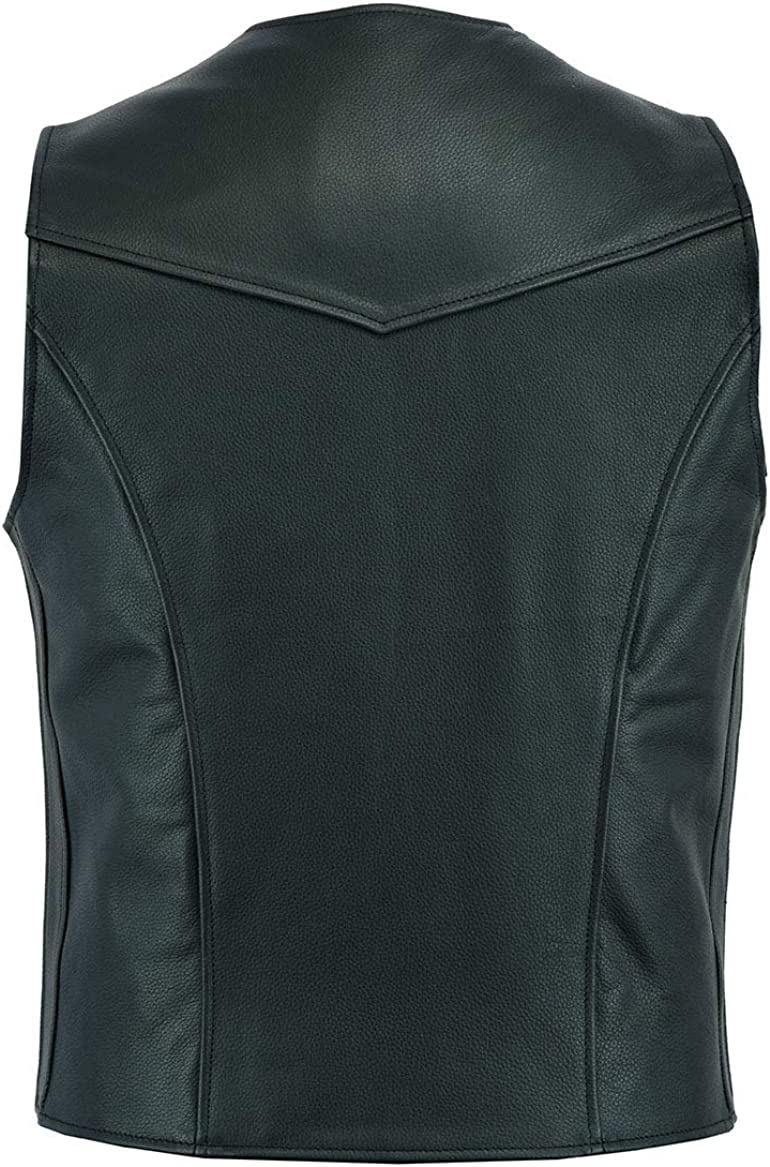 Men's Real Leather Waistcoat Vest Black Biker Style Black Waistcoat/Vest
