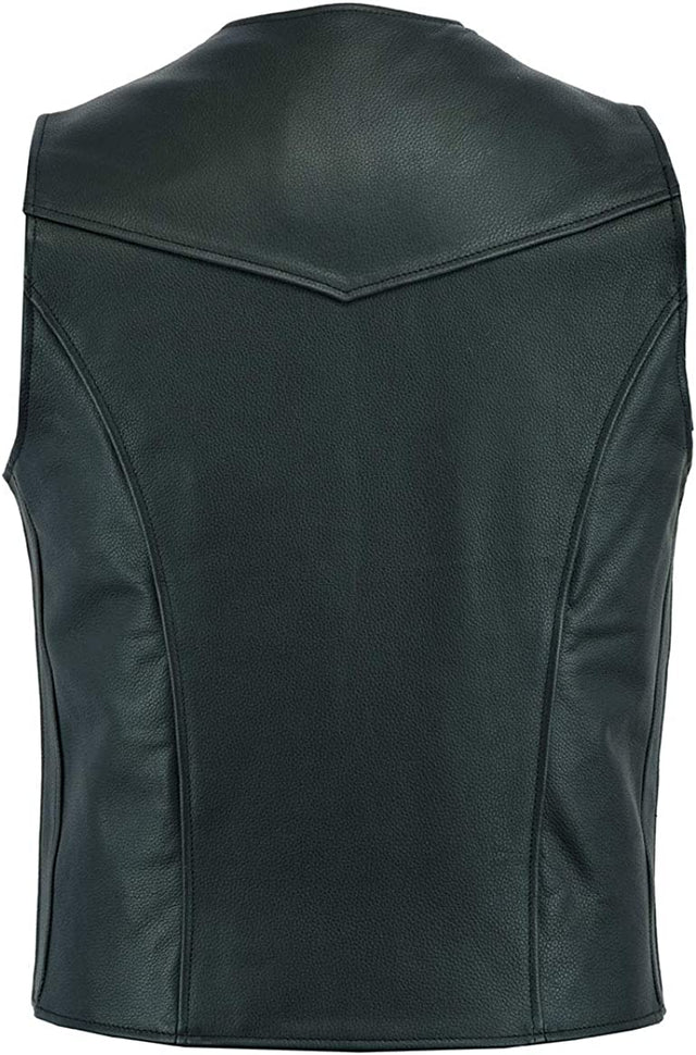 Men's Real Leather Waistcoat Vest Black Biker Style Black Waistcoat/Vest