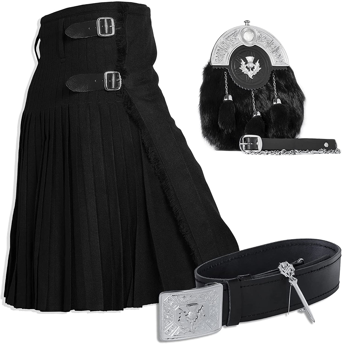 Demand Scottish Outfit Highland Tartan Kilt Set With Sporran Belt Buckle & Pin
