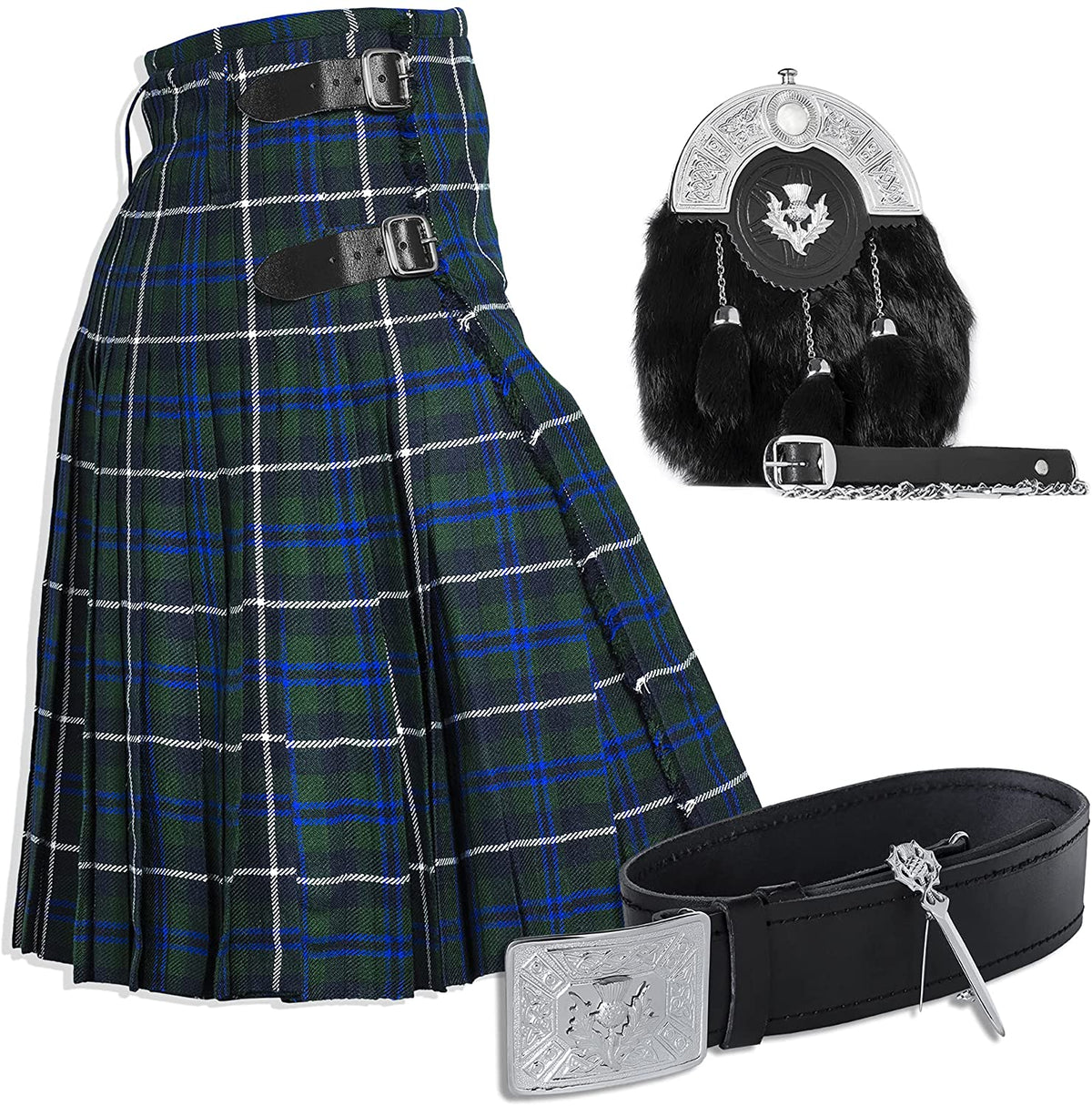 Demand Scottish Outfit Highland Tartan Kilt Set With Sporran Belt Buckle & Pin