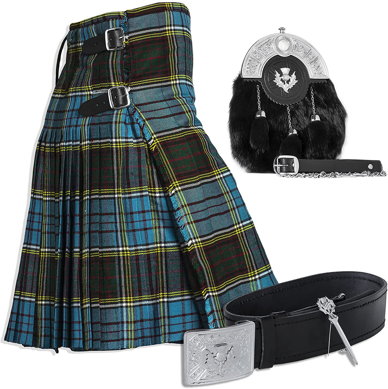 Demand Scottish Outfit Highland Tartan Kilt Set With Sporran Belt Buckle & Pin