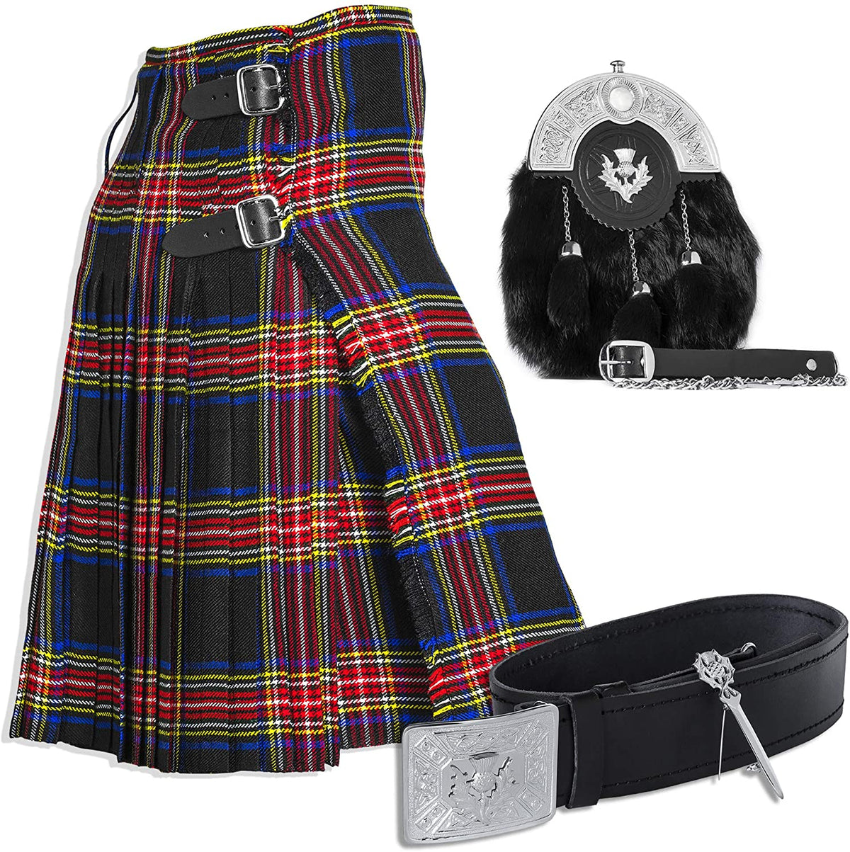 Demand Scottish Outfit Highland Tartan Kilt Set With Sporran Belt Buckle & Pin