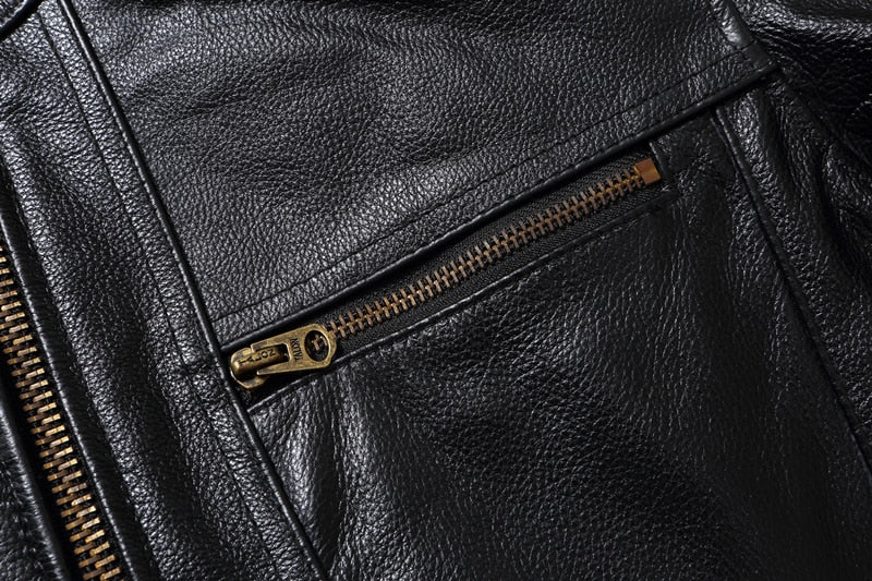 Men's Natural Leather Jackets 100% Top Layer Cowhide Vintage Stand Collar Pilot Jacket