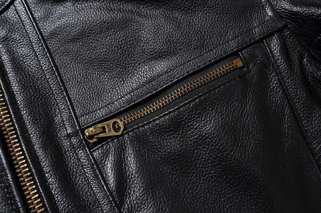 Men's Natural Leather Jackets 100% Top Layer Cowhide Vintage Stand Collar Pilot Jacket