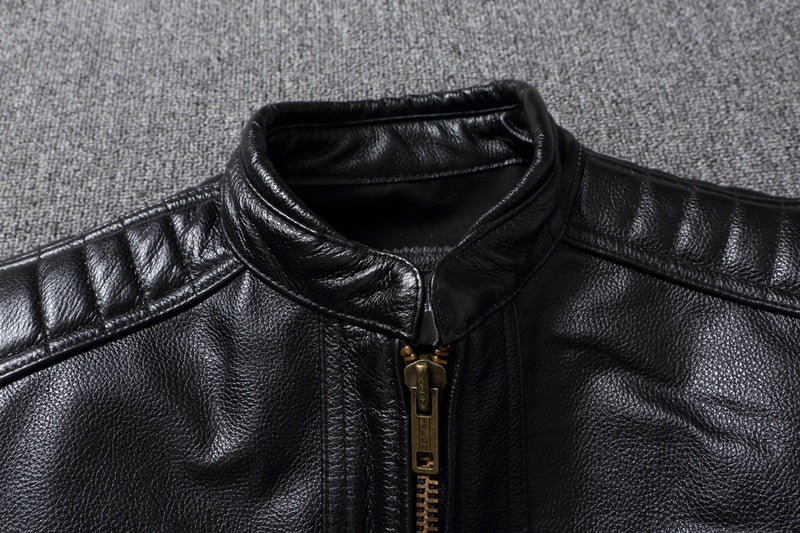 Men's Natural Leather Jackets 100% Top Layer Cowhide Vintage Stand Collar Pilot Jacket