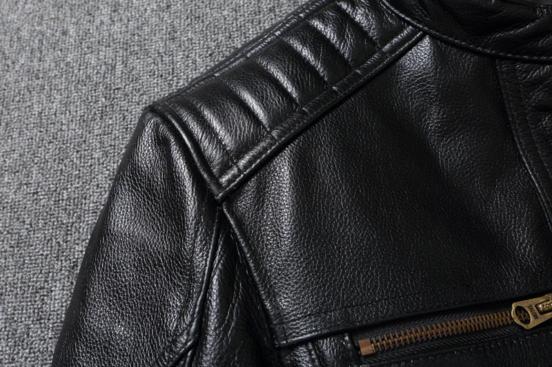 Men's Natural Leather Jackets 100% Top Layer Cowhide Vintage Stand Collar Pilot Jacket