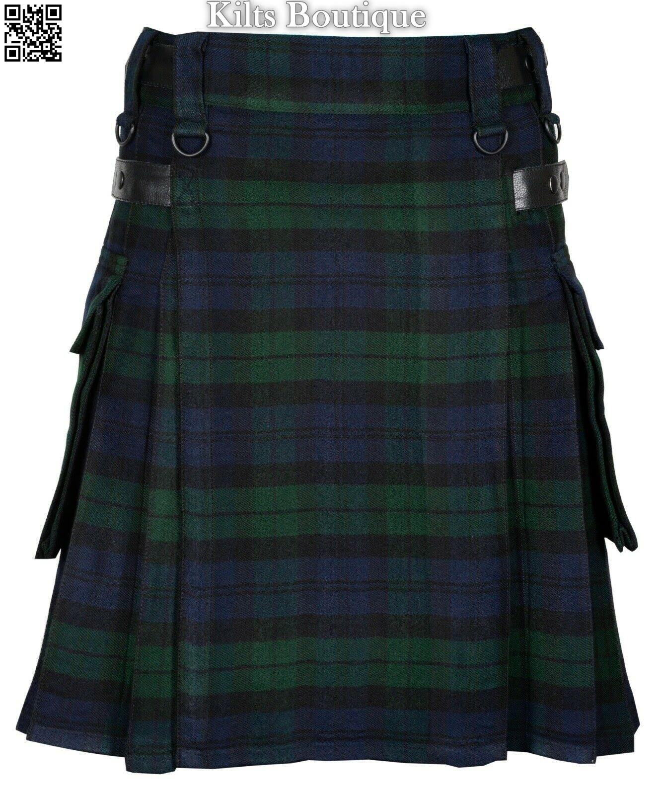 Handmade Scottish Mens Tartan Kilt Leather Strap Utility Kilt For Men
