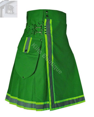 Green Firefighter Kilts Men Cotton Utility Kilt Fireman reflector Utility Kilt