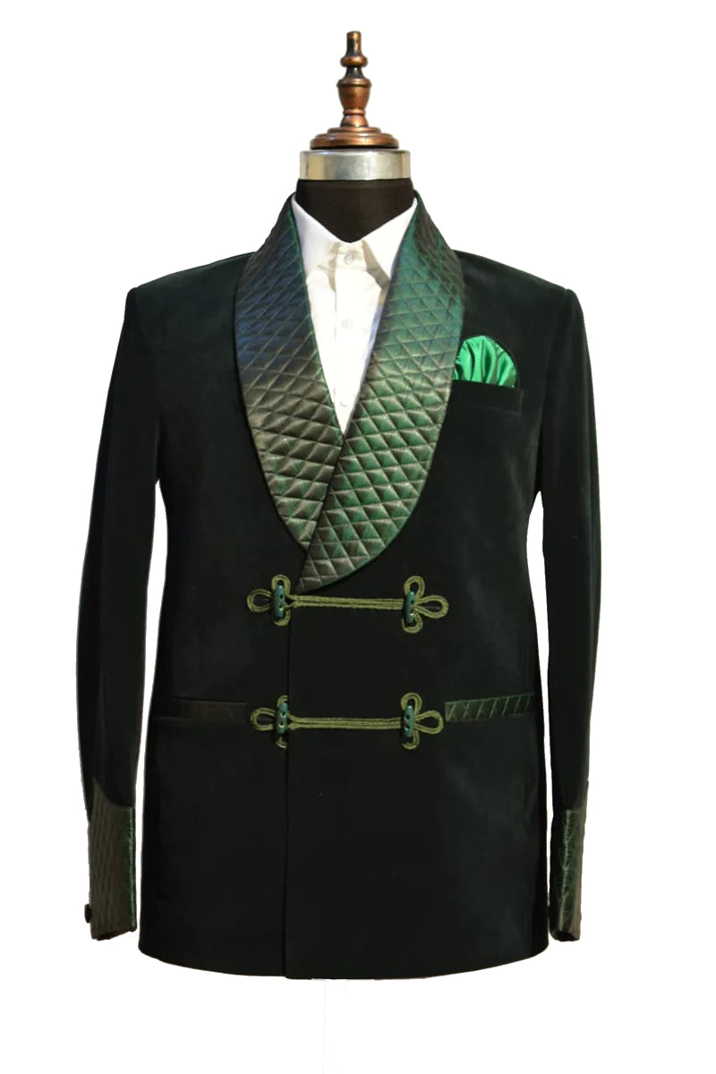 Mens Green Smoking Jacket Designer Elegant velvet Coat