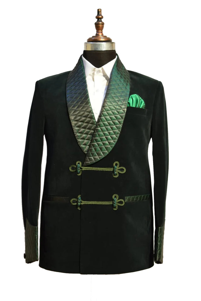 Mens Green Smoking Jacket Designer Elegant velvet Coat