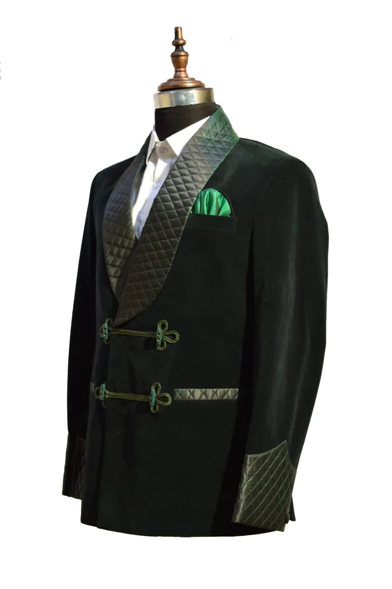 Mens Green Smoking Jacket Designer Elegant velvet Coat