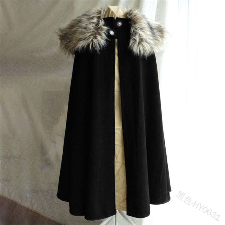 Cloak Larp Viking Winter Fur Collar Pirate Cosplay Cape Halloween Gothic Steampunk Costume