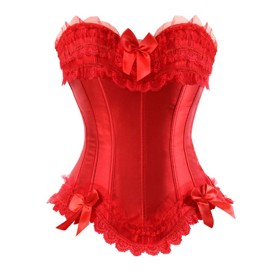 Satin Lace Overlay Corset Bustier Overbust Burlesque Corselet Top Bodyshaper Lingerie