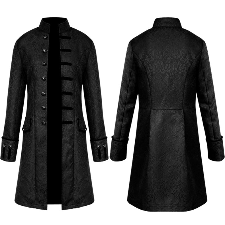 Classic Medieval Men Costume Jacquard Stand Collar Larp Viking Cosplay Jacket Coat Victorian Renaissance Style