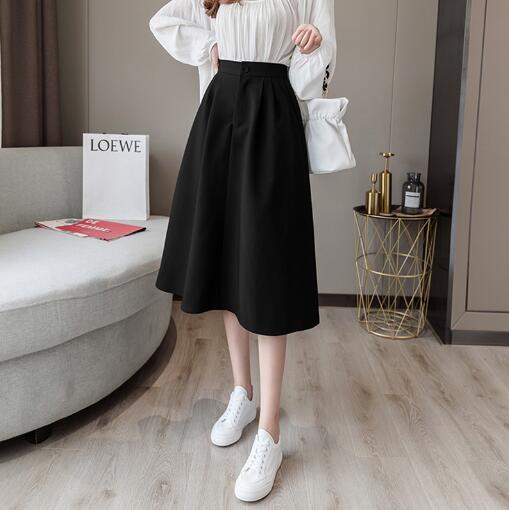 Summer Elastic High Waist Office Lady A-Line Midi Skirt Femme