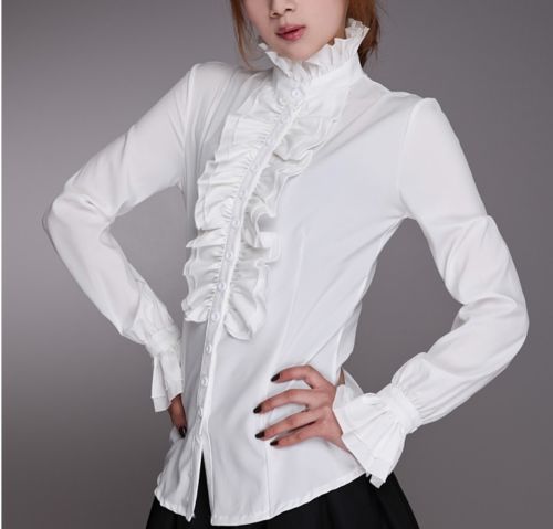 Women Lady Shirt Frilly Ruffle Tops Flounce Formal Shirts