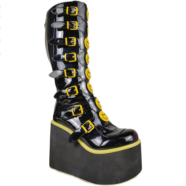 Gothic Vampire Halloween Cosplay Punk Buckle Street Platform Wedge High Heel Boots Women Shoes