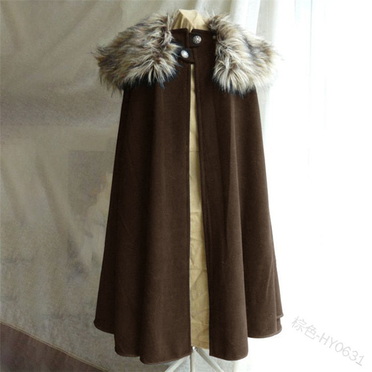 Cloak Larp Viking Winter Fur Collar Pirate Cosplay Cape Halloween Gothic Steampunk Costume