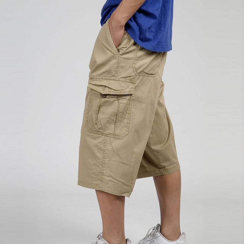 Men Summer Multi-pocket Baggy Cargo Cotton Calf-Length  Pants Casual Trouser