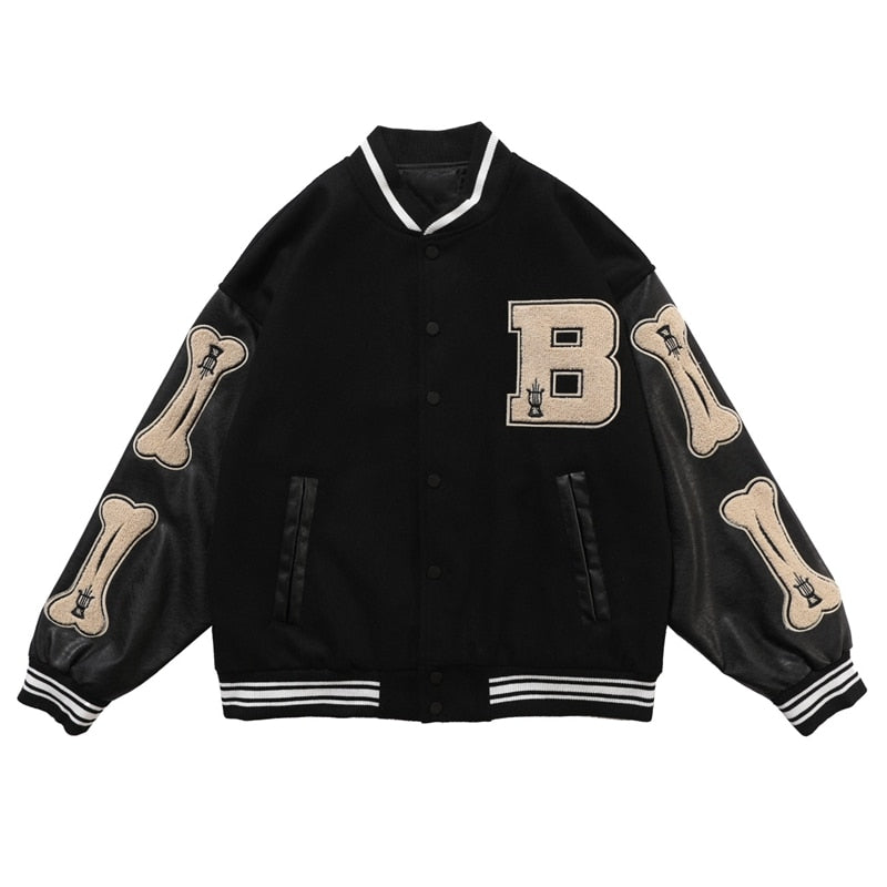 Varsity Baseball Bomber Jacket Women Hip Hop Harajuku Bone Letter Patchwork Leather Jackets Streetwear