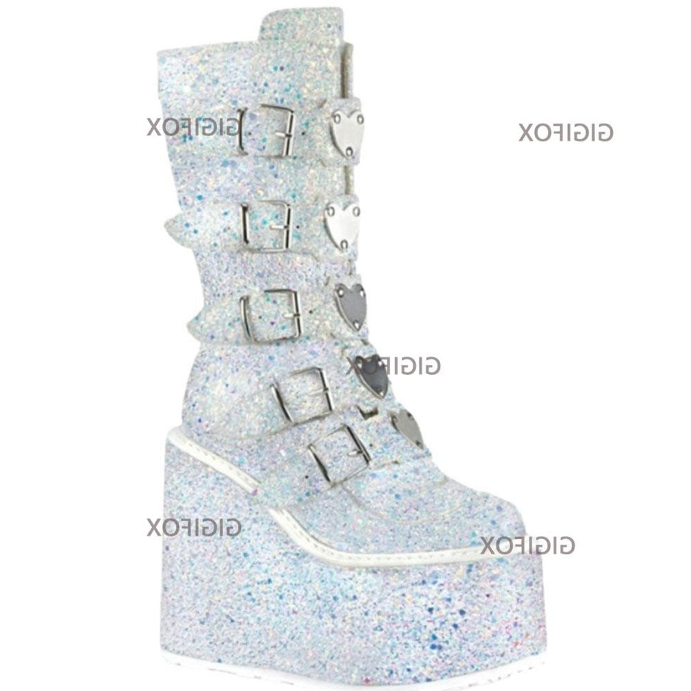 Gothic Vampire Halloween Cosplay Punk Buckle Street Platform Wedge High Heel Boots Women Shoes