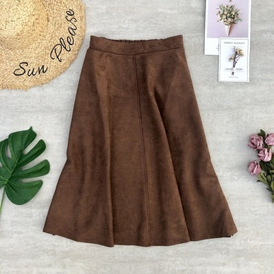 2022 Vintage Style Elastic Ladies A-Line Black Green Flare Fashion High Waist Midi Skirt