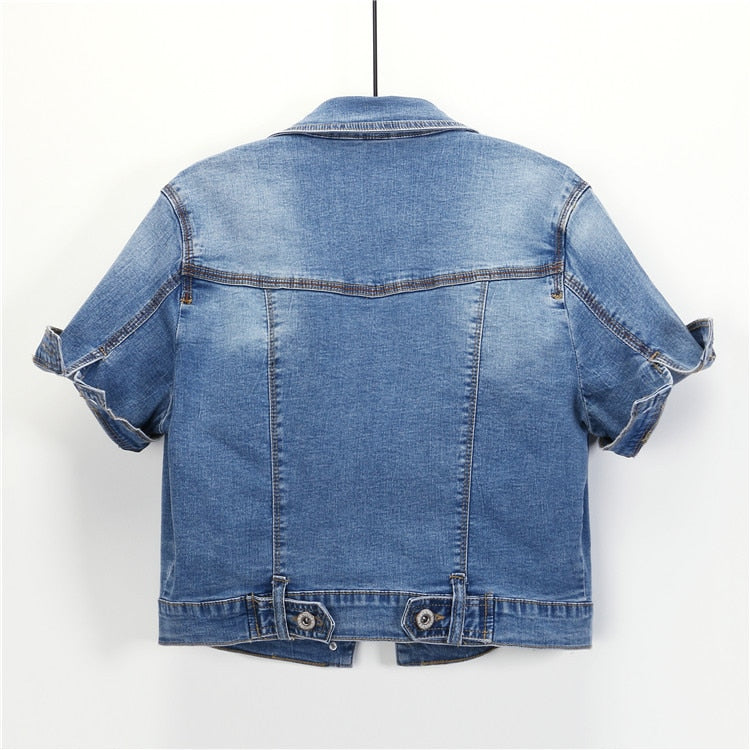 Short Sleeve Jean Jacket Woman Elastic Comfortable Denim Coat Chaqueta Vaquera Mujer Veste Jeans