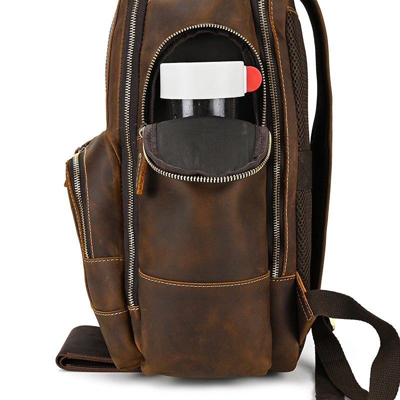 Vintage Genuine Leather Man& Travel Backpack Laptop Daypack Real Leather School Bag Big Travel Rucksack
