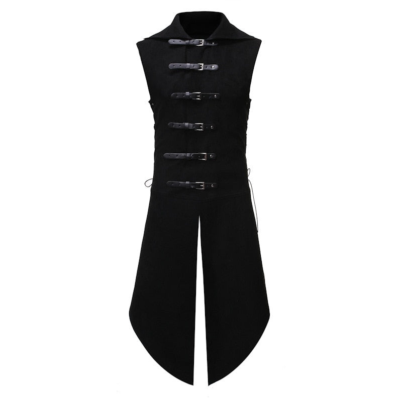 Men Black Gothic Steampunk Velvet Vest Medieval Victorian Double Breasted Men Suit Vests Tail Coat Stage Cosplay Prom Costume