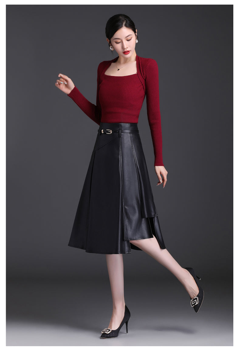 Imitation Sheepskin  Asymmetrical Skirt With Belt