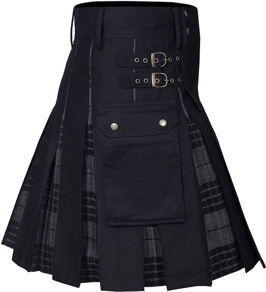 Utility Kilt Cotton Jeans Hybrid Kilt, Modern Box Pleated Tartan Traditional Mens Kilt