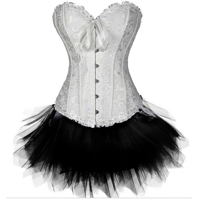 Gothic Corsets Dress Satin Lingerie Lace Top  G-string  Skirt Bustier