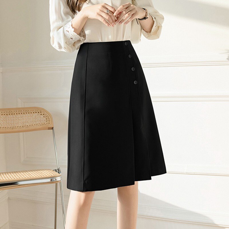 A-line Skirts Summer Office Style Solid Color High Waist Women Casual Skirt