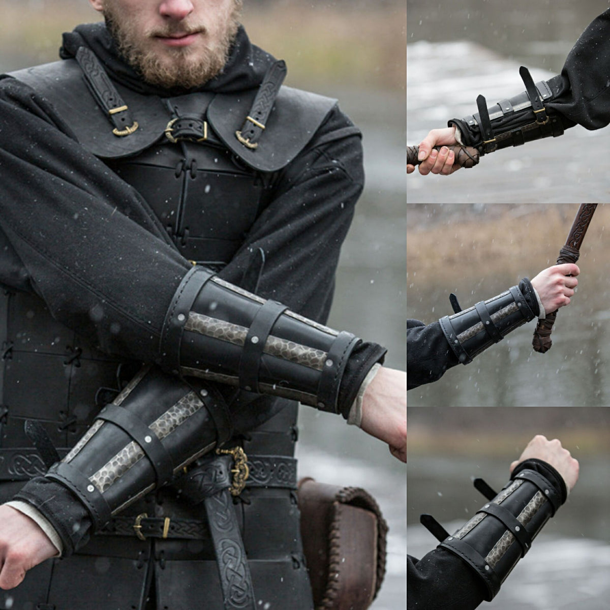 Medieval Armor Wrist band Cuffs Bracers Men Steampunk Warrior Gauntlet Renaissance Knights Templar Leather adjustable Wristband