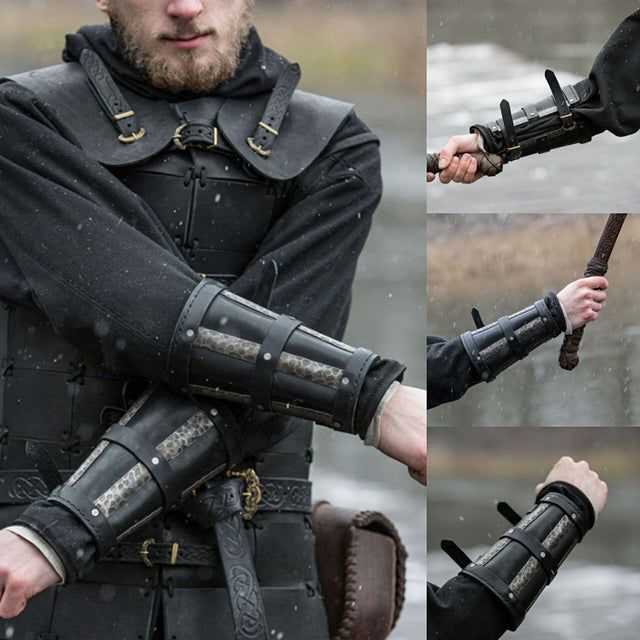 Medieval Armor Wrist band Cuffs Bracers Men Steampunk Warrior Gauntlet Renaissance Knights Templar Leather adjustable Wristband