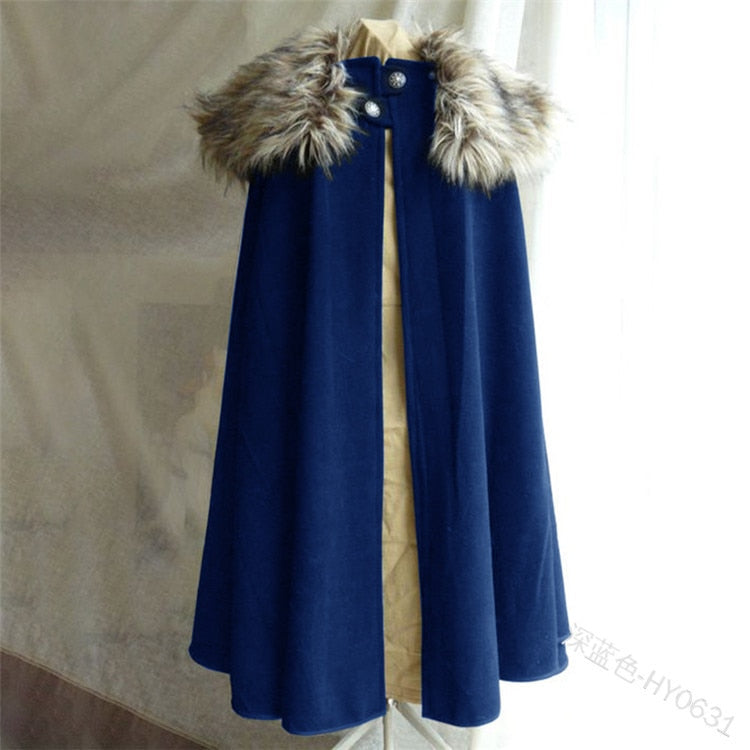 Cloak Larp Viking Winter Fur Collar Pirate Cosplay Cape Halloween Gothic Steampunk Costume