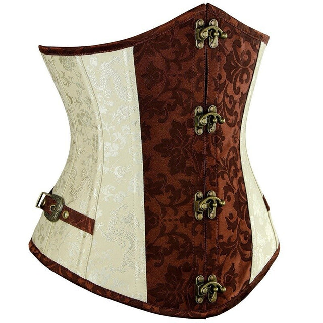 Gothic Steampunk Tummy Corset Shape Waist Trained Bustier Retro Lace Up Floral Jacquard Underbust  Corset