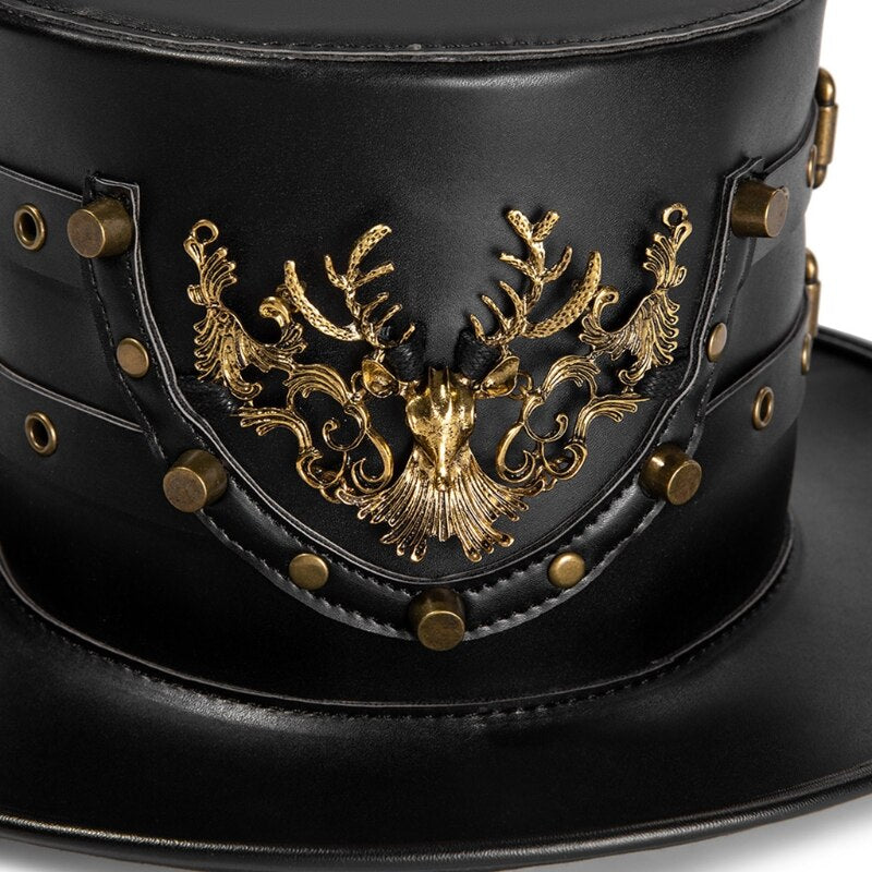 Plague Doctor Hat PU Leather Black Flat Top Witch Hat