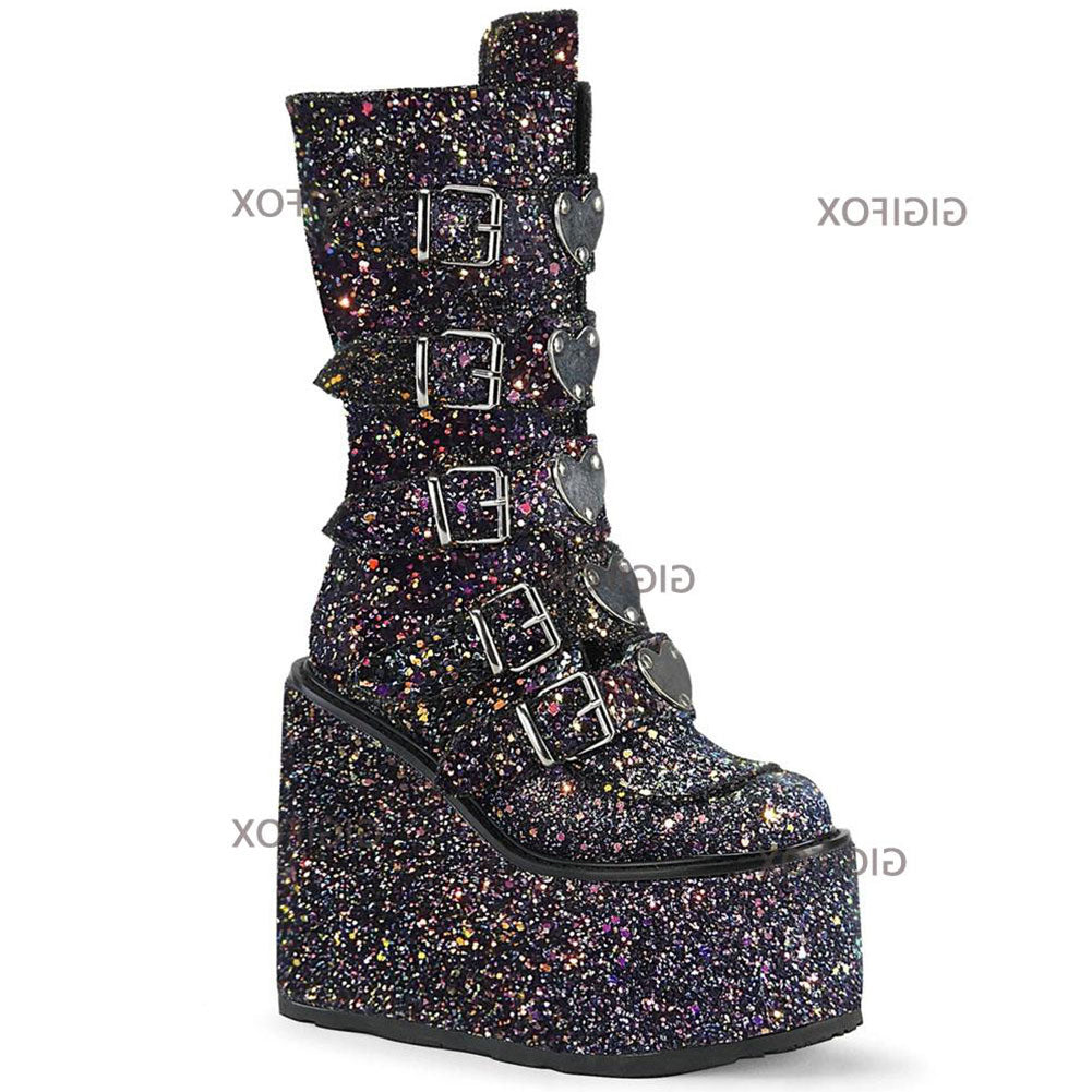 Gothic Vampire Halloween Cosplay Punk Buckle Street Platform Wedge High Heel Boots Women Shoes