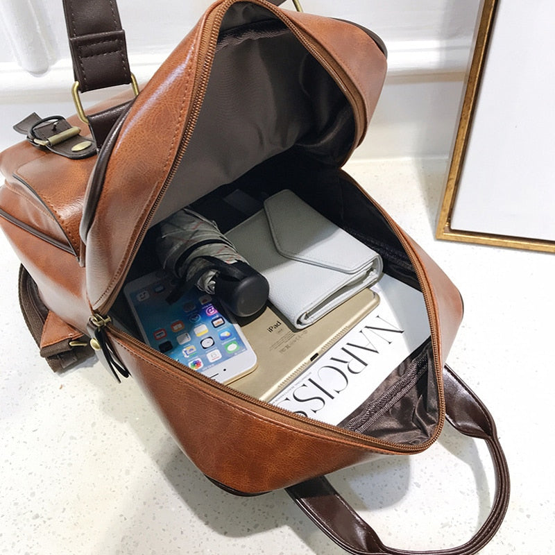 Waterproof Vintage Leather Big Travel Backpack Anti Theft Backpacks Students