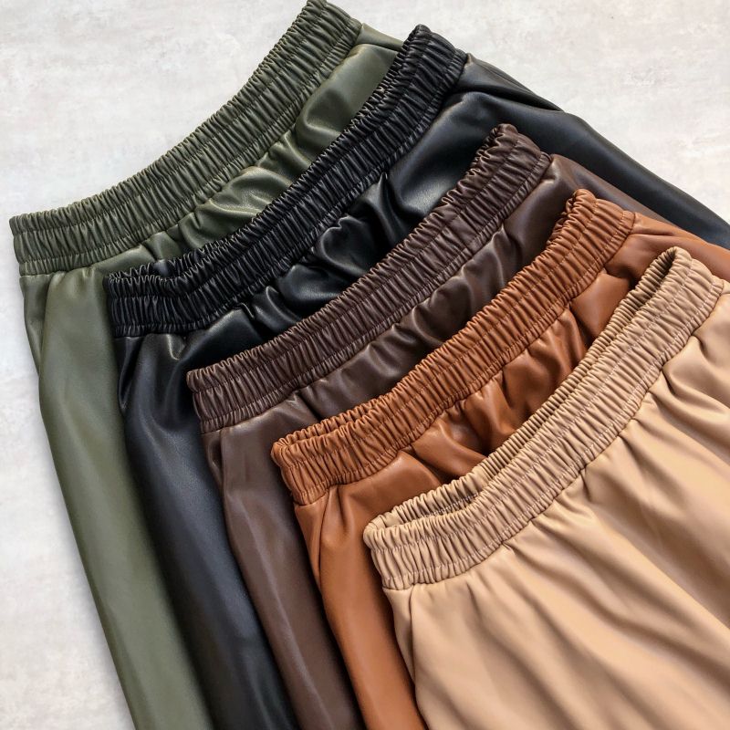 80cm Women Leather Long Skirts Pockets 2022 Winter Elastic Waist A-Line Flare Skirt